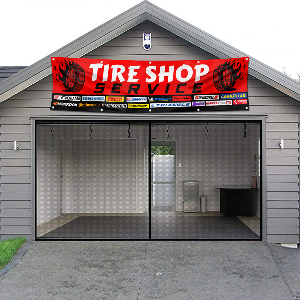Fyon Car Motor Garage Tires Shop Decor Banner Flag Red 2x8 Feet