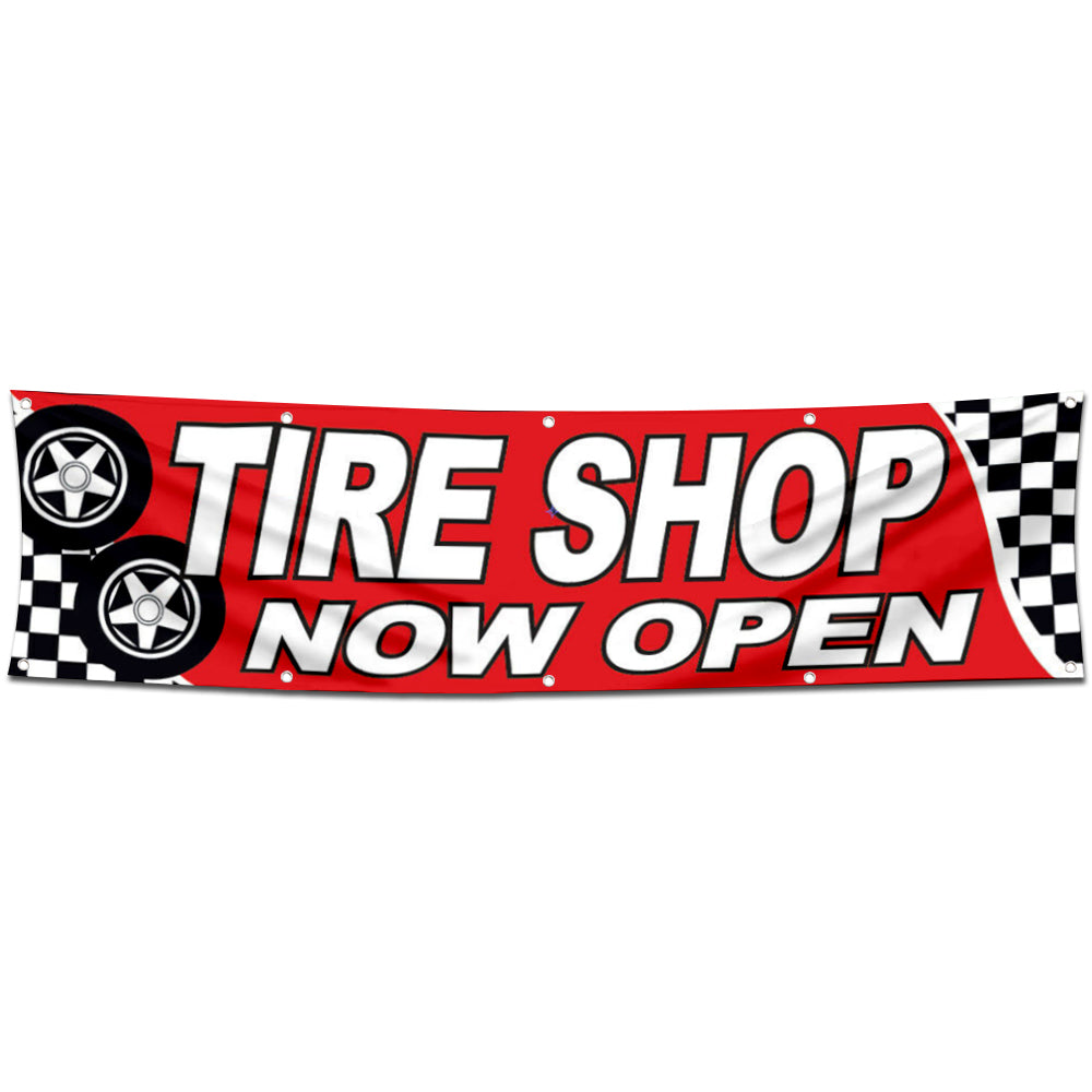 Fyon Car Motor Garage Tire shop Banner Flag Now Open 2x8 Feet