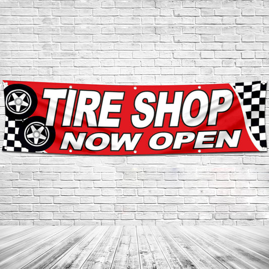 Fyon Car Motor Garage Tire shop Banner Flag Now Open 2x8 Feet