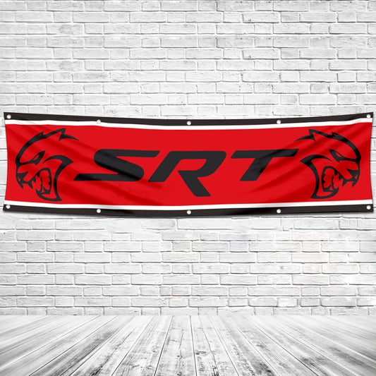 Fyon Car Motor Garage Workshop Banner Work for Dodges SRT Flag Red 2x8 Feet