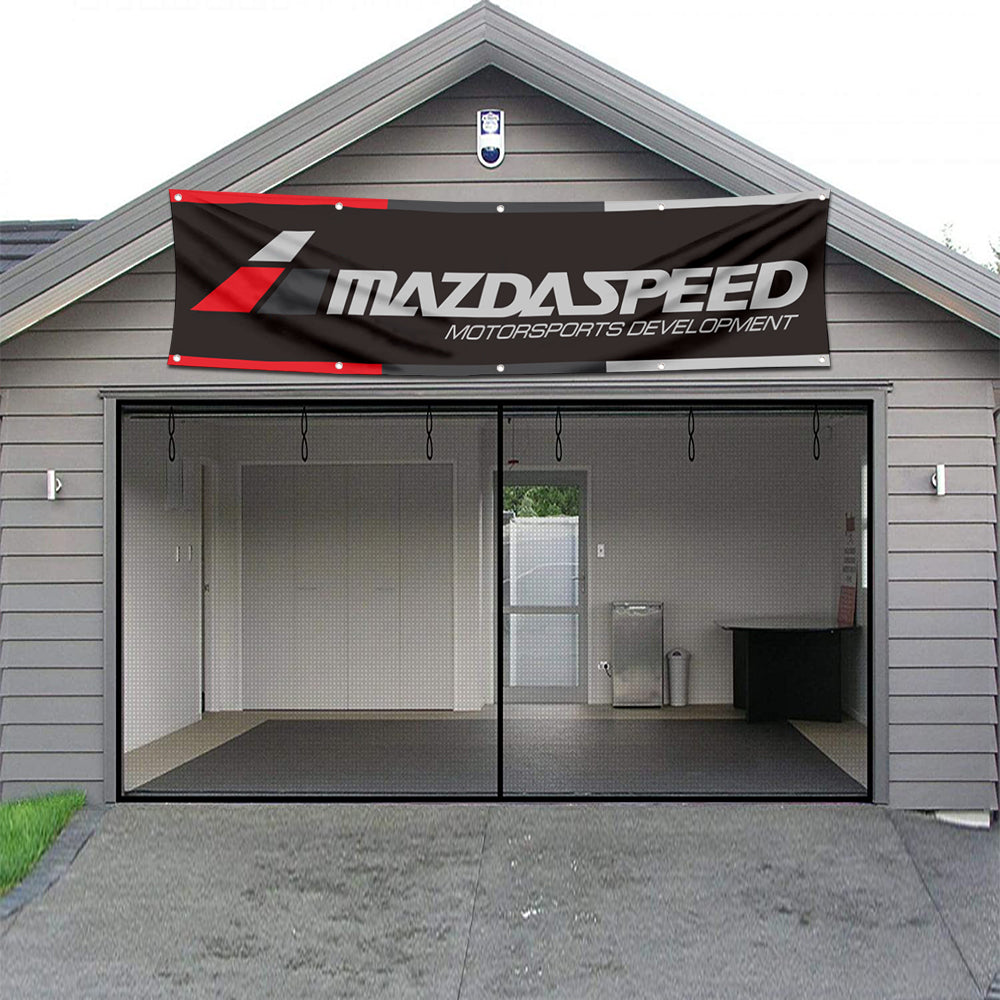 Fyon Car Motor Garage Workshop Banner Work for Mazdaspeed Flag Black 2x8 Feet