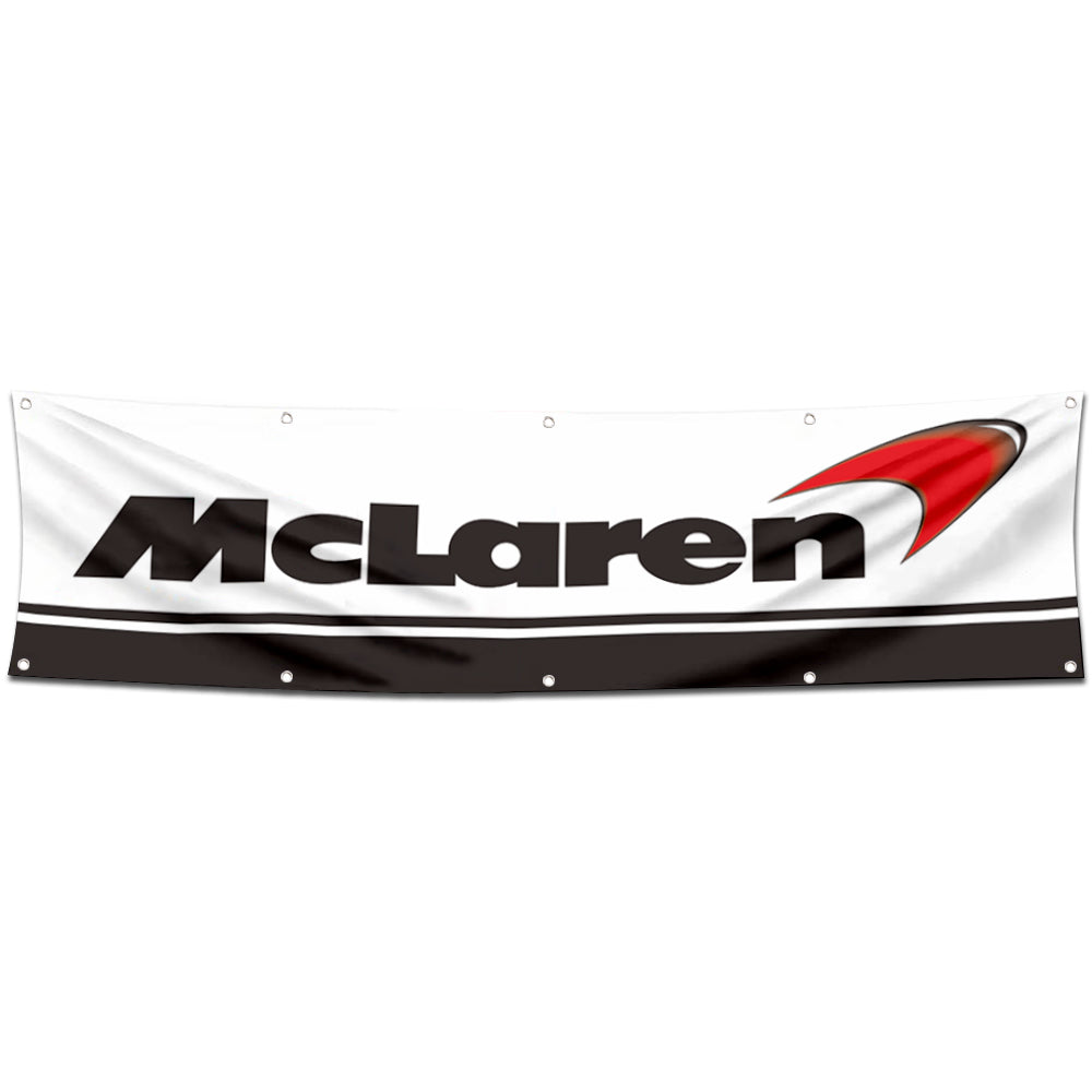 Fyon Car Motor Garage Workshop Banner Work for McLaren Flag White 2x8 Feet