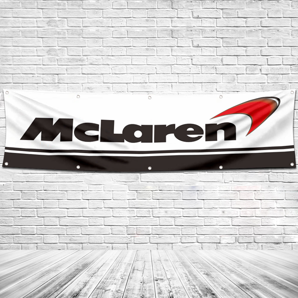 Fyon Car Motor Garage Workshop Banner Work for McLaren Flag White 2x8 Feet