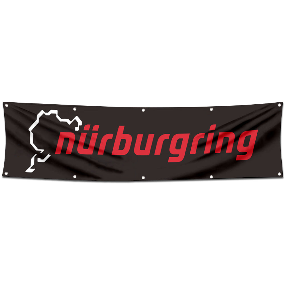 Fyon Car Motor Garage Workshop Banner Work for Nurburgring Racing Flag Black 2x8 Feet