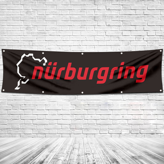 Fyon Car Motor Garage Workshop Banner Work for Nurburgring Racing Flag Black 2x8 Feet