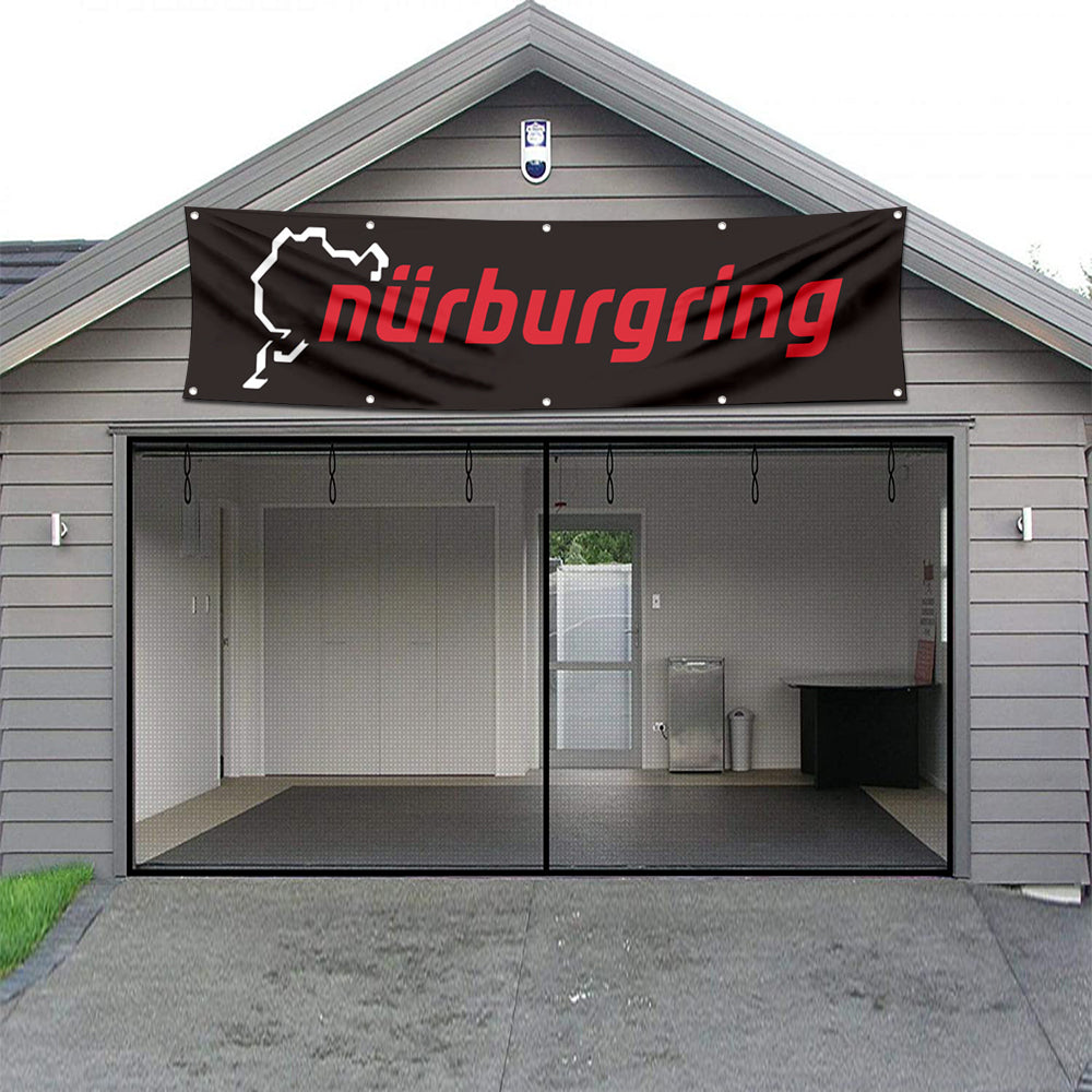 Fyon Car Motor Garage Workshop Banner Work for Nurburgring Racing Flag Black 2x8 Feet