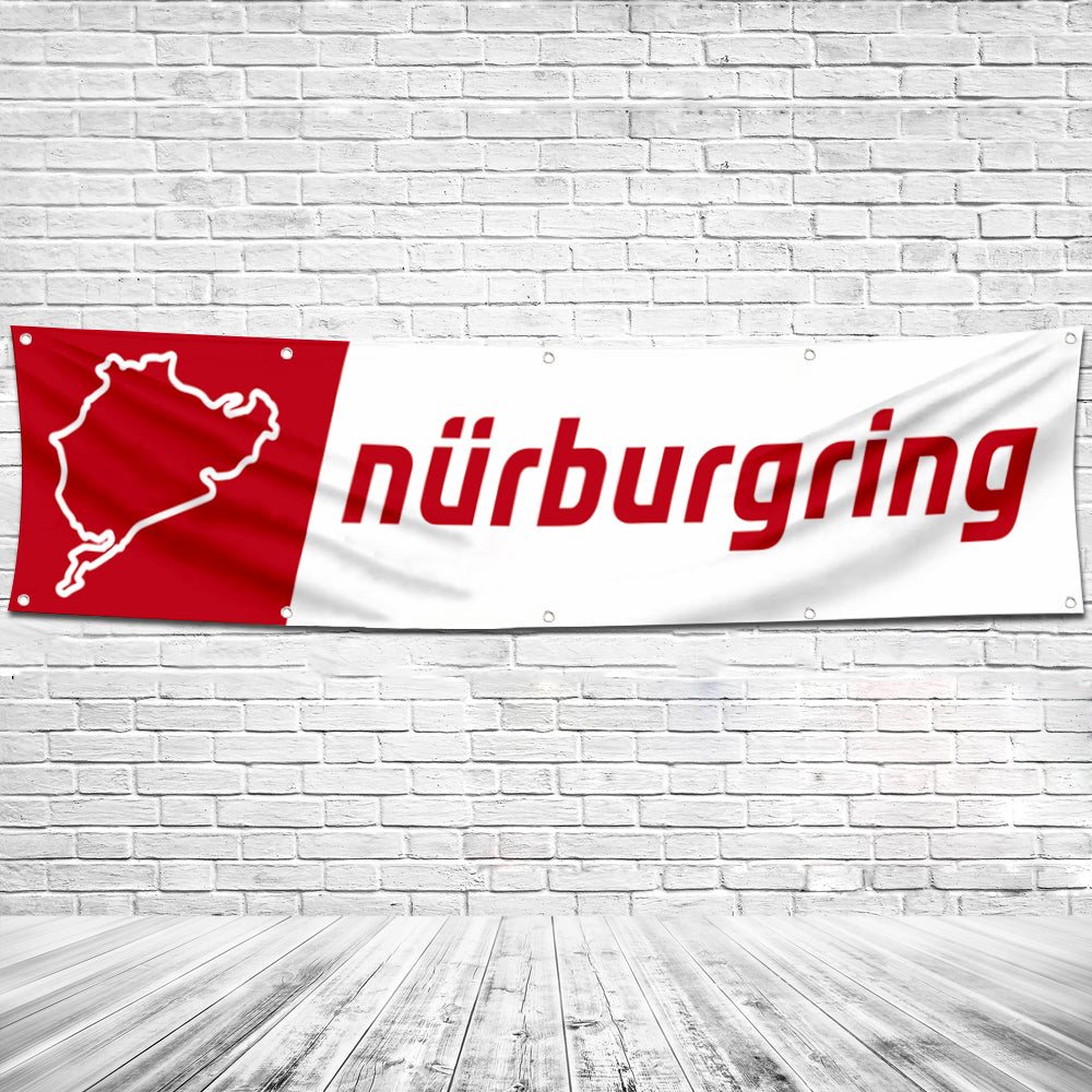 Fyon Car Motor Garage Workshop Banner Work for Nurburgring Racing Flag White 2x8 Feet