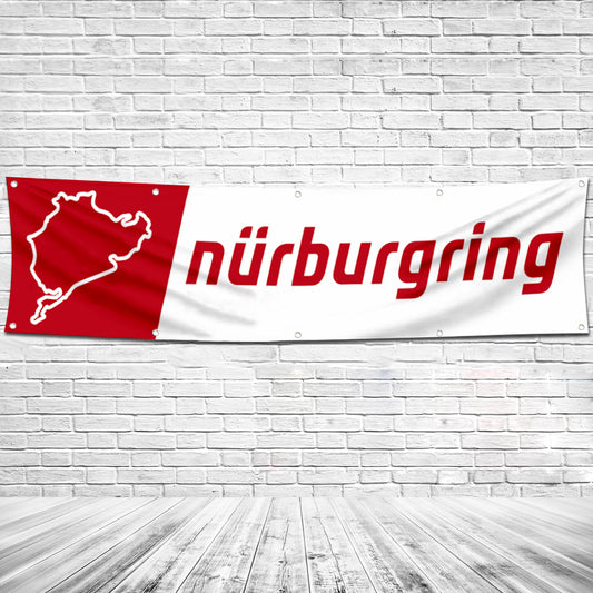 Fyon Car Motor Garage Workshop Banner Work for Nurburgring Racing Flag White 2x8 Feet