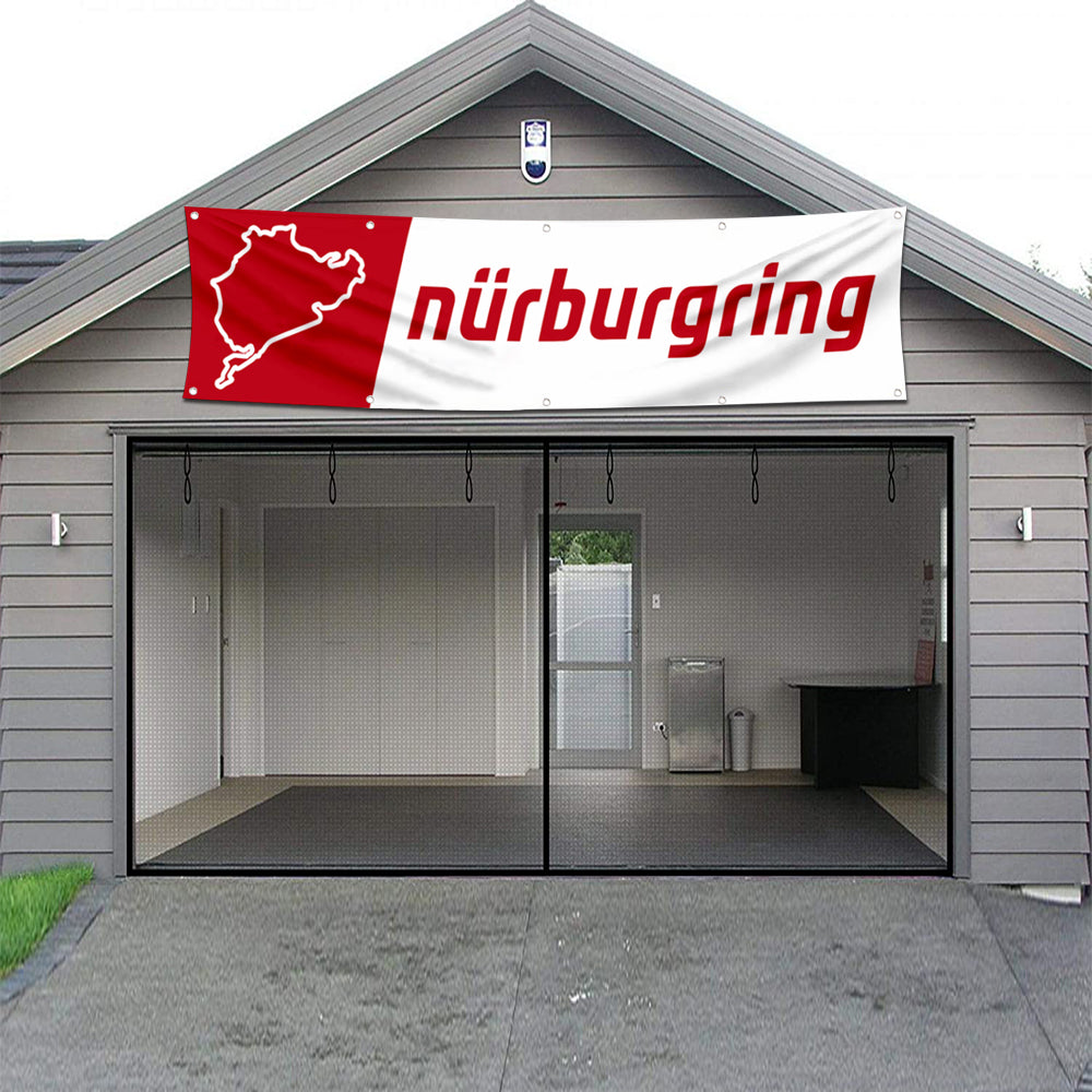 Fyon Car Motor Garage Workshop Banner Work for Nurburgring Racing Flag White 2x8 Feet