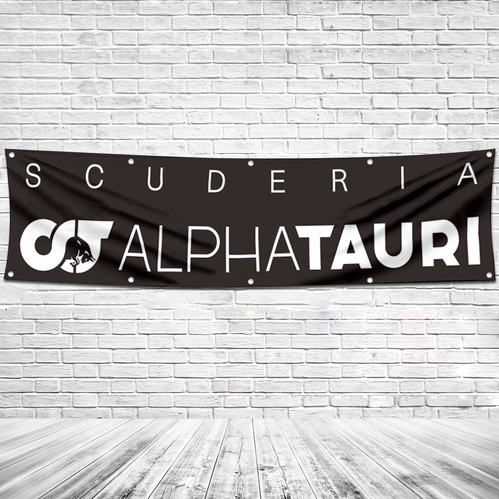 Fyon Car Motor Garage Workshop Banner Work for Scuderia AlphaTauri Flag 2x8 Feet