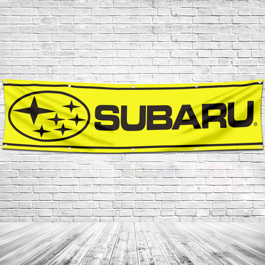 Fyon Car Motor Garage Workshop Banner Work for Subaru Tecnica Flag Yellow 2x8 Feet