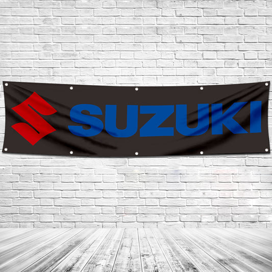 Fyon Car Motor Garage Workshop Banner Work for Suzuki Flag Black 2x8 Feet