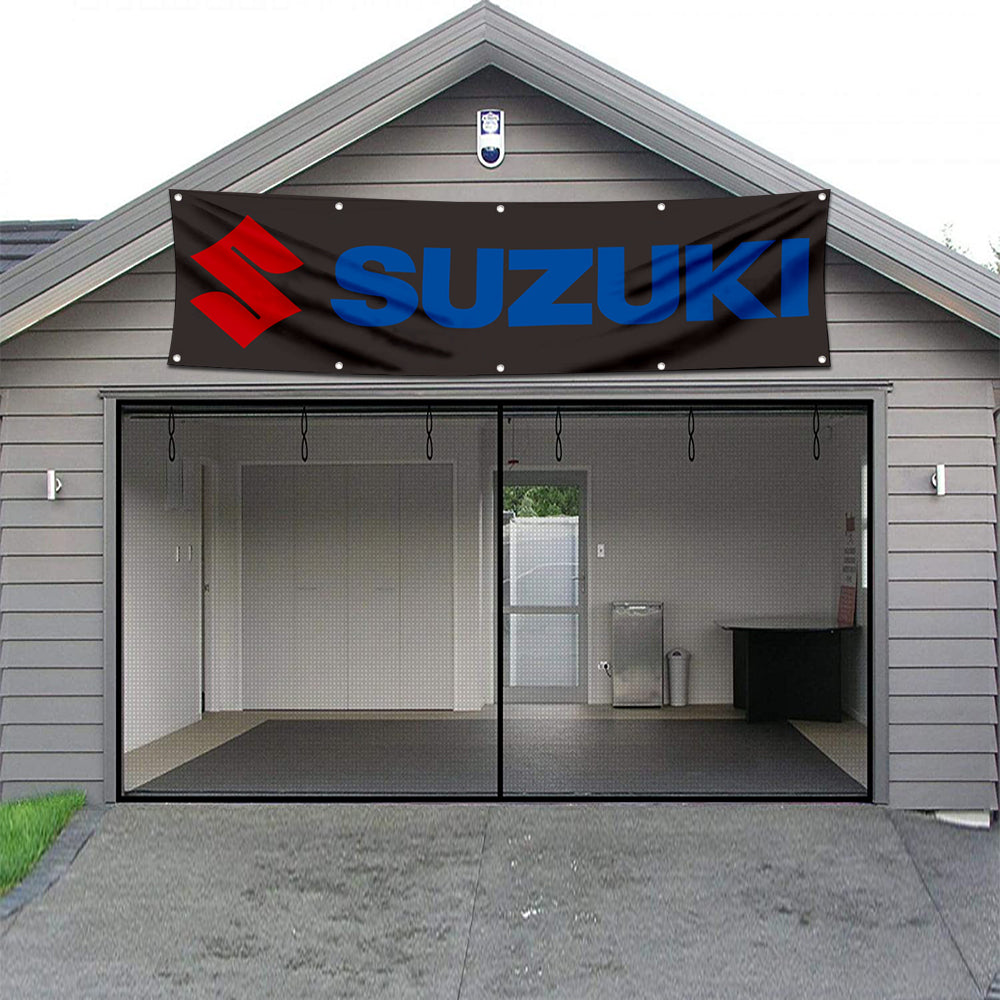 Fyon Car Motor Garage Workshop Banner Work for Suzuki Flag Black 2x8 Feet