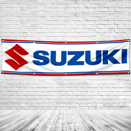 Fyon Car Motor Garage Workshop Banner Work for Suzuki Flag White 2x8 Feet