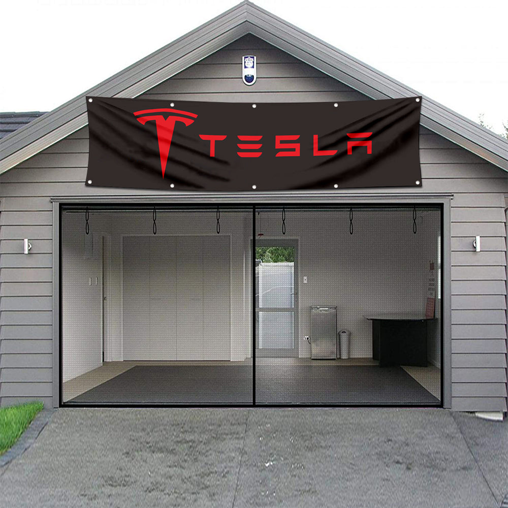 Fyon Car Motor Garage Workshop Banner Work for Tesla Flag Black 2x8 Feet