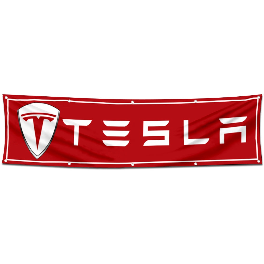 Fyon Car Motor Garage Workshop Banner Work for Tesla Flag Red 2x8 Feet