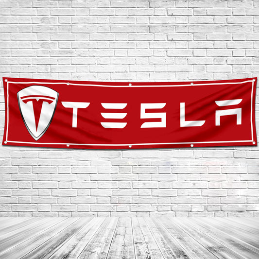 Fyon Car Motor Garage Workshop Banner Work for Tesla Flag Red 2x8 Feet