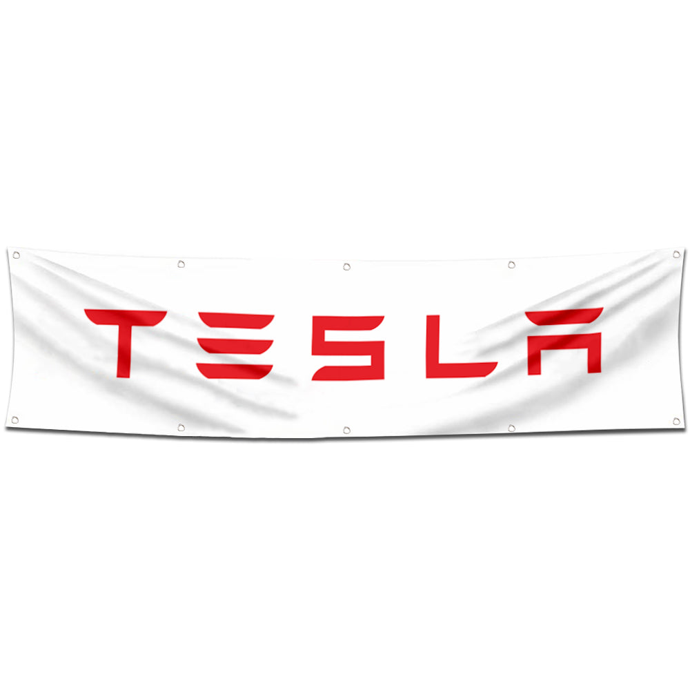 Fyon Car Motor Garage Workshop Banner Work for Tesla Flag White 2x8 Feet