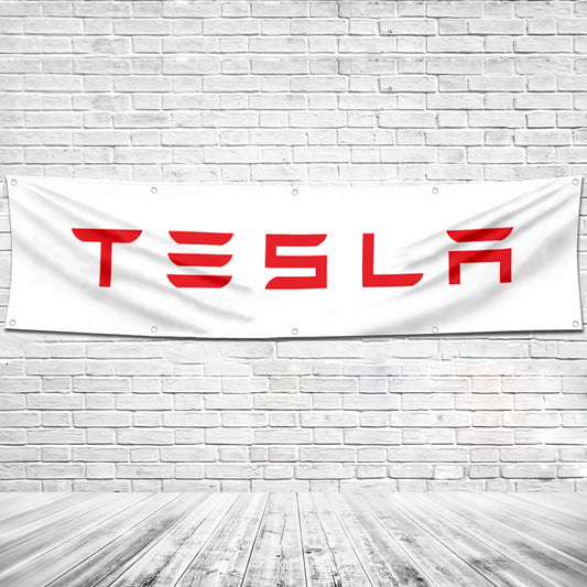 Fyon Car Motor Garage Workshop Banner Work for Tesla Flag White 2x8 Feet