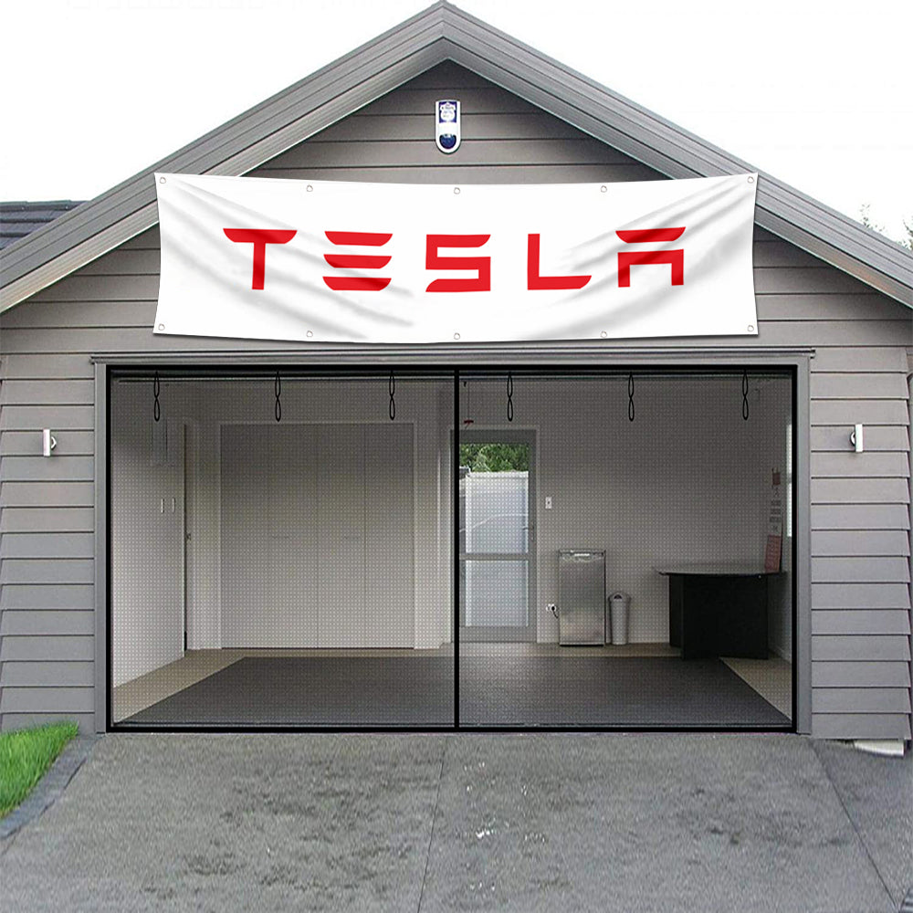 Fyon Car Motor Garage Workshop Banner Work for Tesla Flag White 2x8 Feet