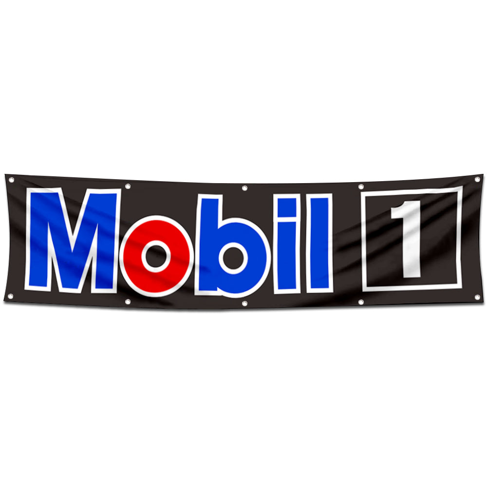 Fyon Car Motor Garage Workshop Banner Works for Mobiloil Moly Flag Black 2x8 Feet