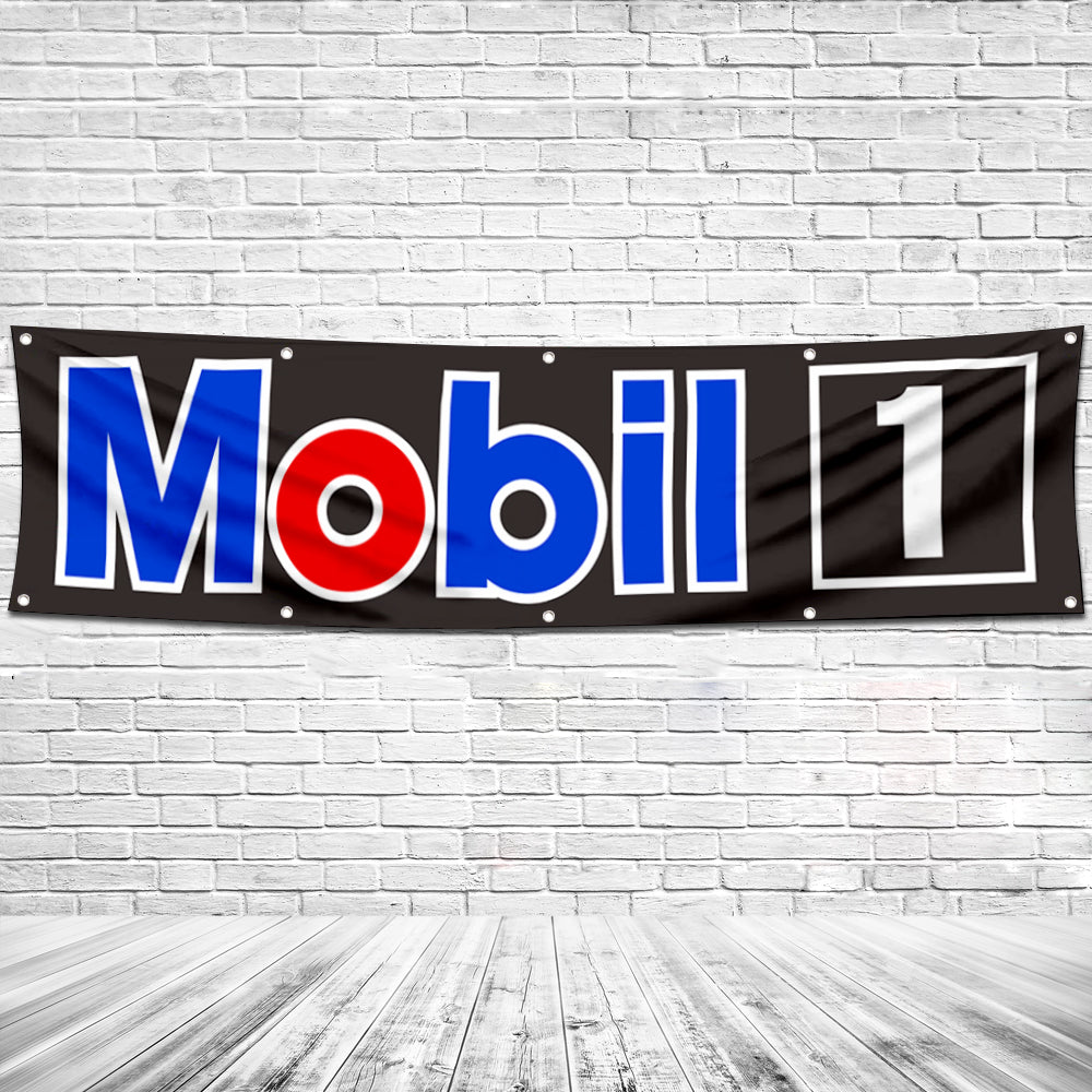 Fyon Car Motor Garage Workshop Banner Works for Mobiloil Moly Flag Black 2x8 Feet