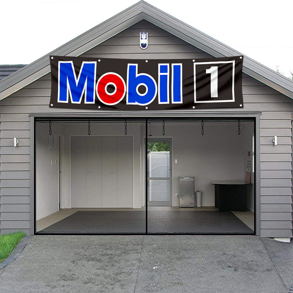 Fyon Car Motor Garage Workshop Banner Works for Mobiloil Moly Flag Black 2x8 Feet