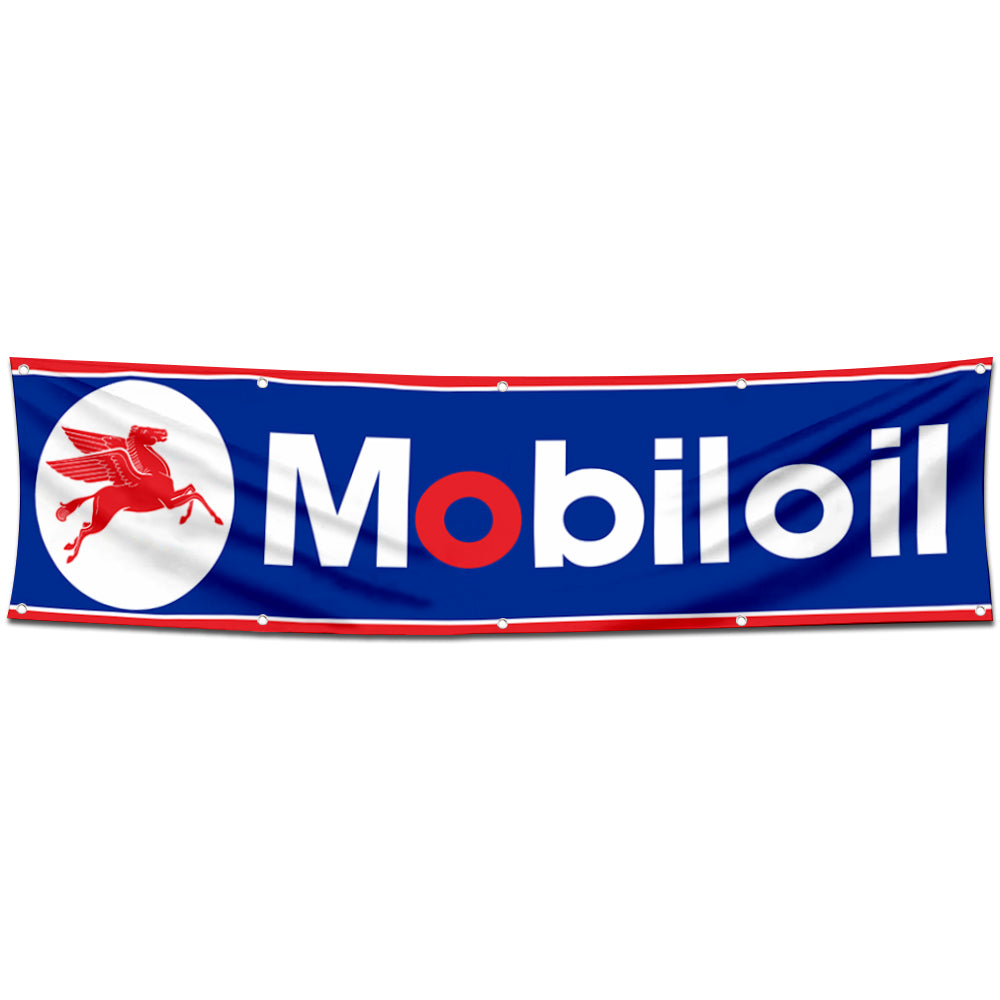 Fyon Car Motor Garage Workshop Banner Works for Mobiloil Moly Flag Blue 2x8 Feet