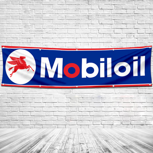 Fyon Car Motor Garage Workshop Banner Works for Mobiloil Moly Flag Blue 2x8 Feet