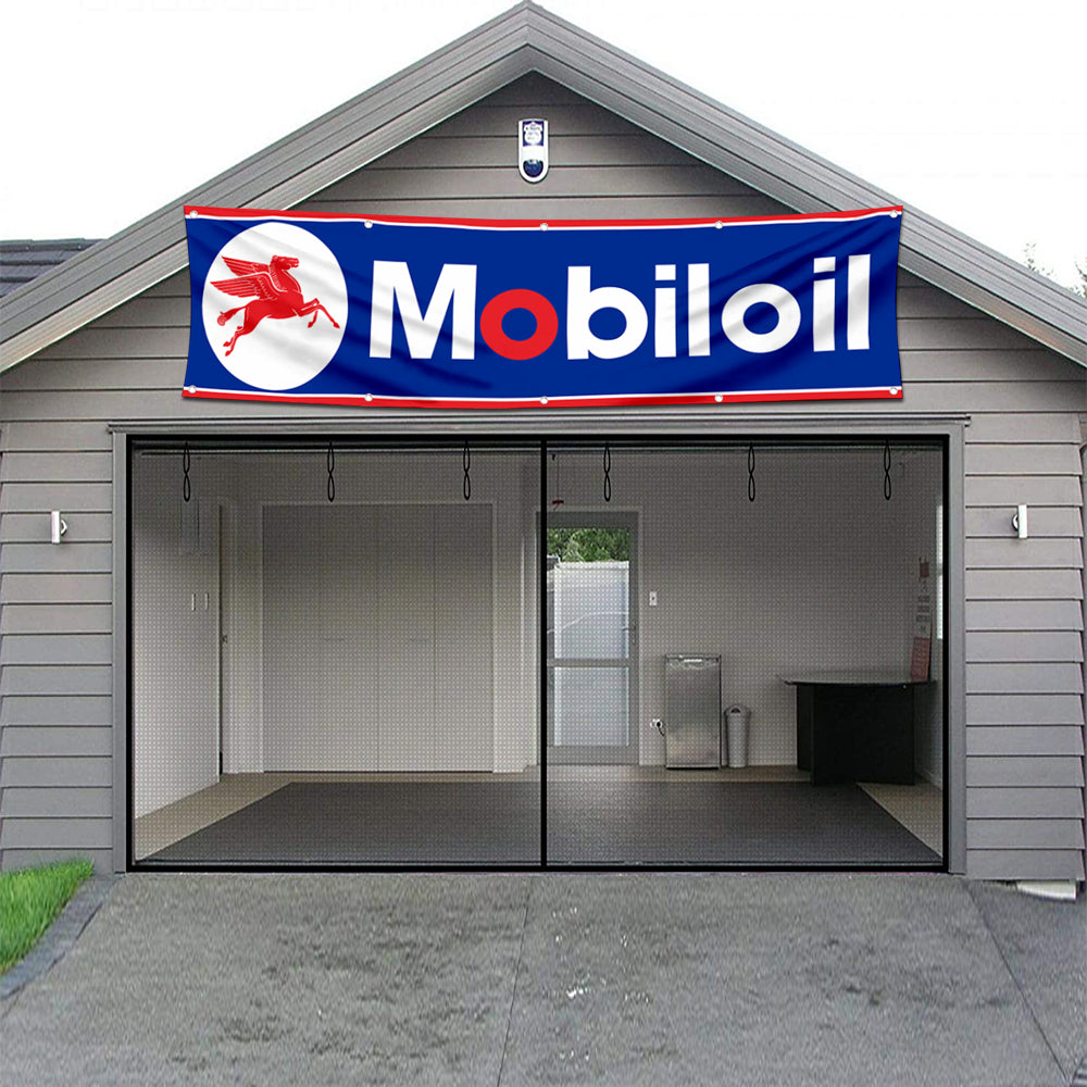 Fyon Car Motor Garage Workshop Banner Works for Mobiloil Moly Flag Blue 2x8 Feet