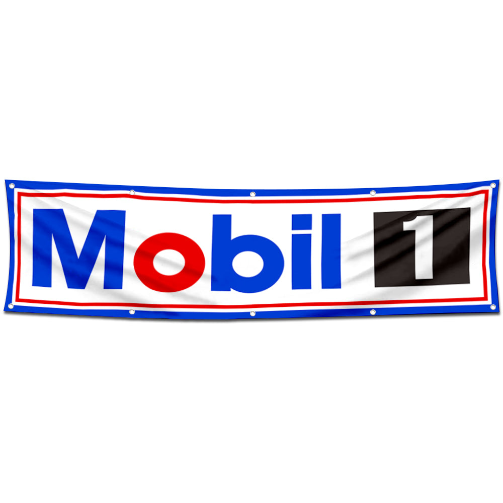 Fyon Car Motor Garage Workshop Banner Works for Mobiloil Moly Flag White 2x8 Feet