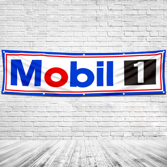 Fyon Car Motor Garage Workshop Banner Works for Mobiloil Moly Flag White 2x8 Feet