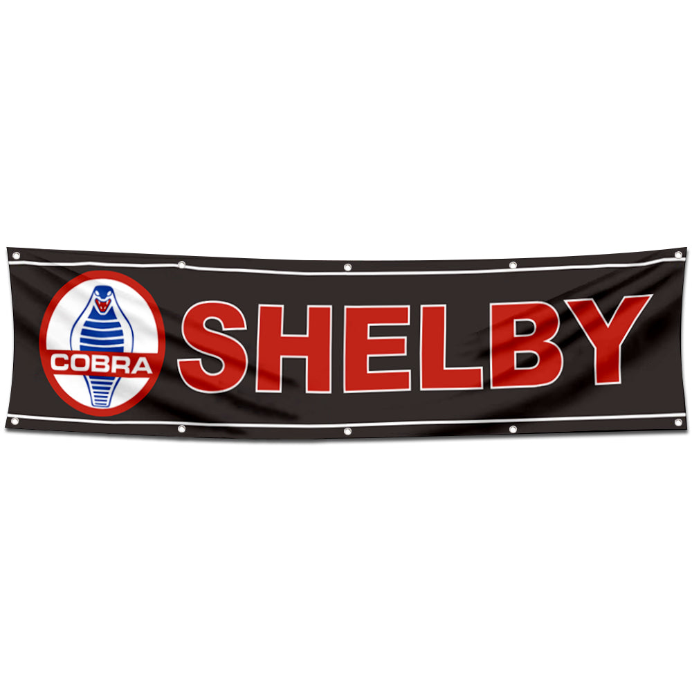Fyon Car Motor Garage Workshop Banner Works for Shelby Cobra Flag Black 2x8 Feet