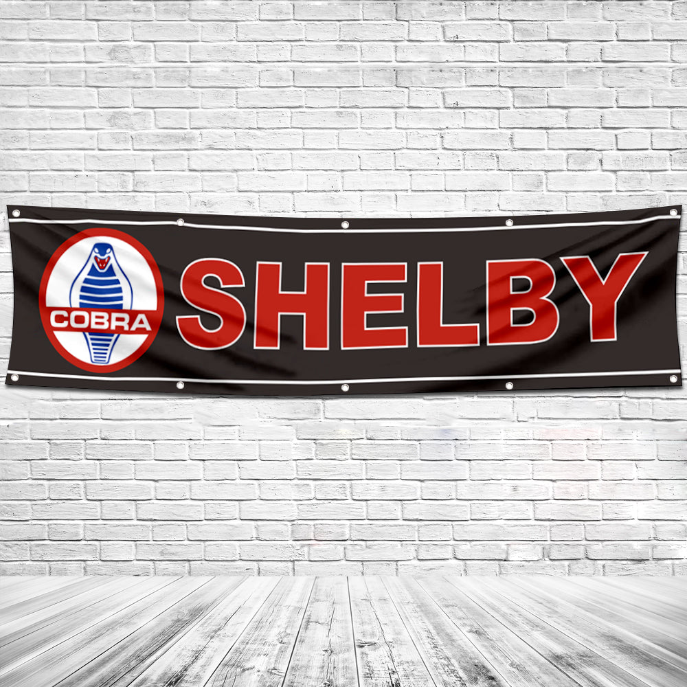 Fyon Car Motor Garage Workshop Banner Works for Shelby Cobra Flag Black 2x8 Feet