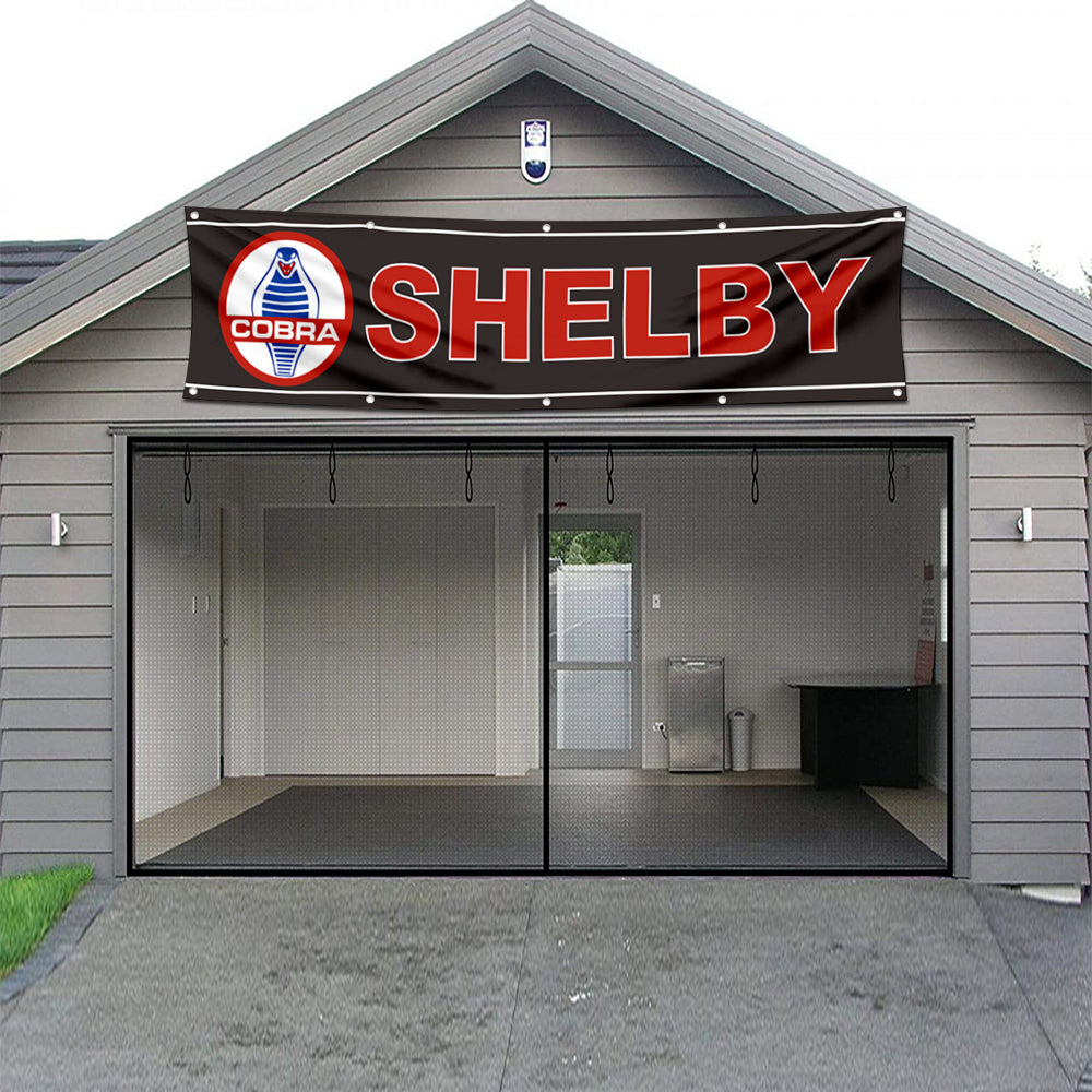 Fyon Car Motor Garage Workshop Banner Works for Shelby Cobra Flag Black 2x8 Feet
