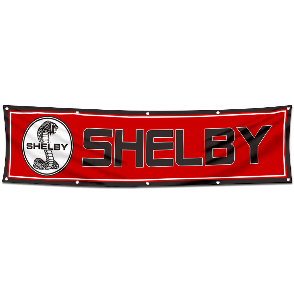 Fyon Car Motor Garage Workshop Banner Works for Shelby Cobra Flag Red 2x8 Feet