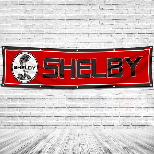Fyon Car Motor Garage Workshop Banner Works for Shelby Cobra Flag Red 2x8 Feet