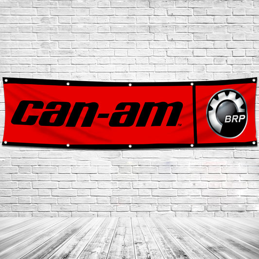 Fyon Car Motor Garage shop Decor Banner Works for Can Ams Flag Red 2x8 Feet