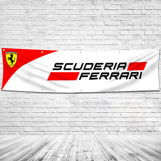 Fyon Car Motor Garage shop Decor Banner Works for Scuderia Ferrari Team Flag 2x8 Feet