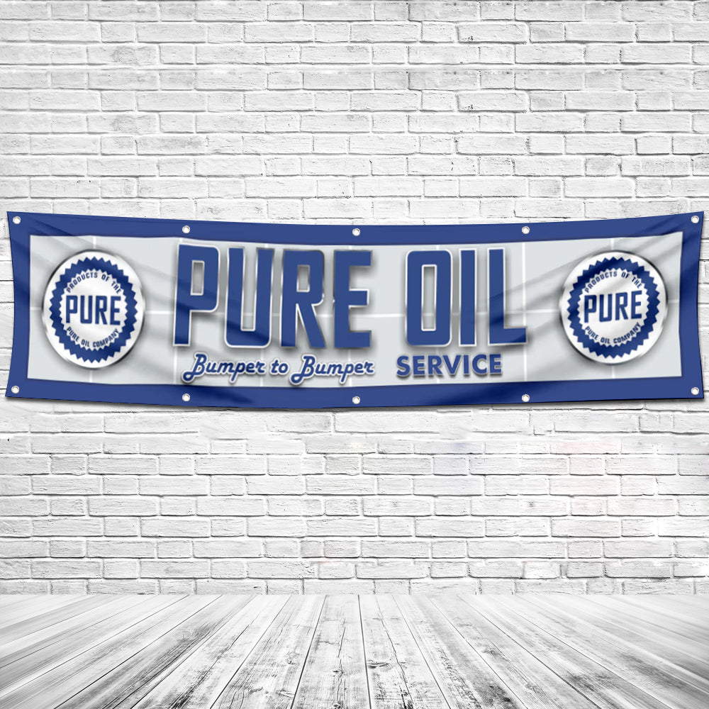 Fyon Car Motor Gas Garage Workshop Banner Works for Pure Oil Flag 2x8 Feet