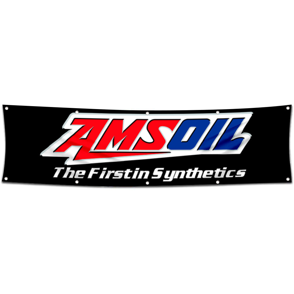 Fyon Car Motor Oil Garage Shop Decor Banner Works for Amsoil Flag Black 2x8 Feet