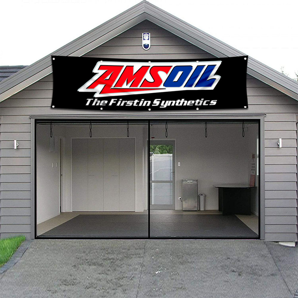 Fyon Car Motor Oil Garage Shop Decor Banner Works for Amsoil Flag Black 2x8 Feet