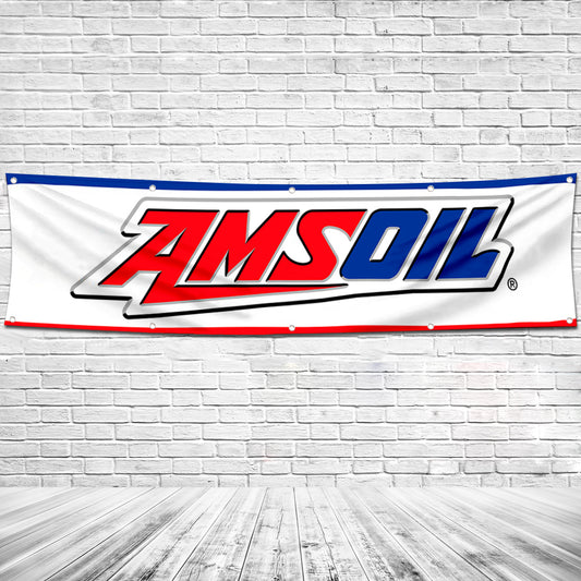 Fyon Car Motor Oil Garage Shop Decor Banner Works for Amsoil Flag White 2x8 Feet