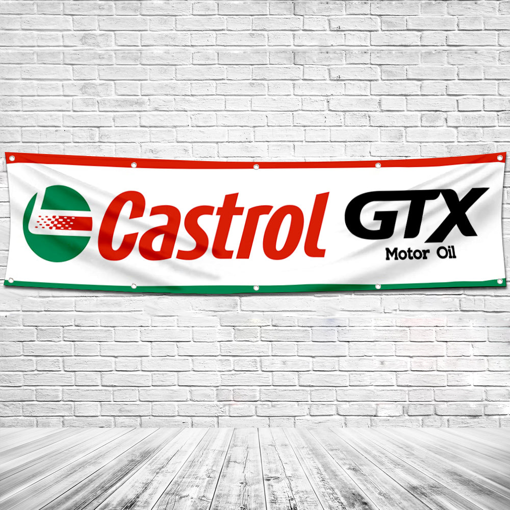 Fyon Car Motor Oil Garage Shop Decor Banner Works for Castrol GTX Flag 2x8 Feet