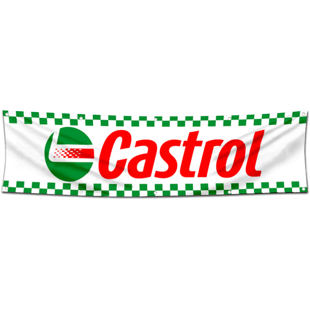 Fyon Car Motor Oil Garage Shop Decor Banner Works for Castrol Racing Flag 2x8 Feet