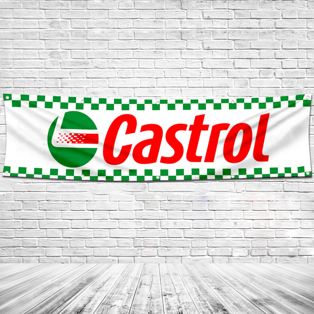 Fyon Car Motor Oil Garage Shop Decor Banner Works for Castrol Racing Flag 2x8 Feet