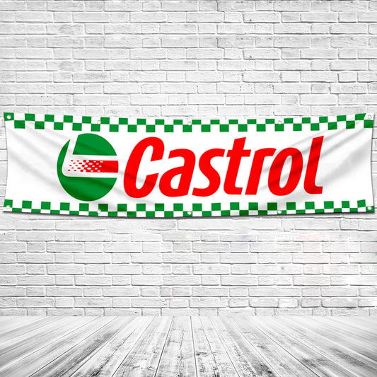 Fyon Car Motor Oil Garage Shop Decor Banner Works for Castrol Racing Flag 2x8 Feet