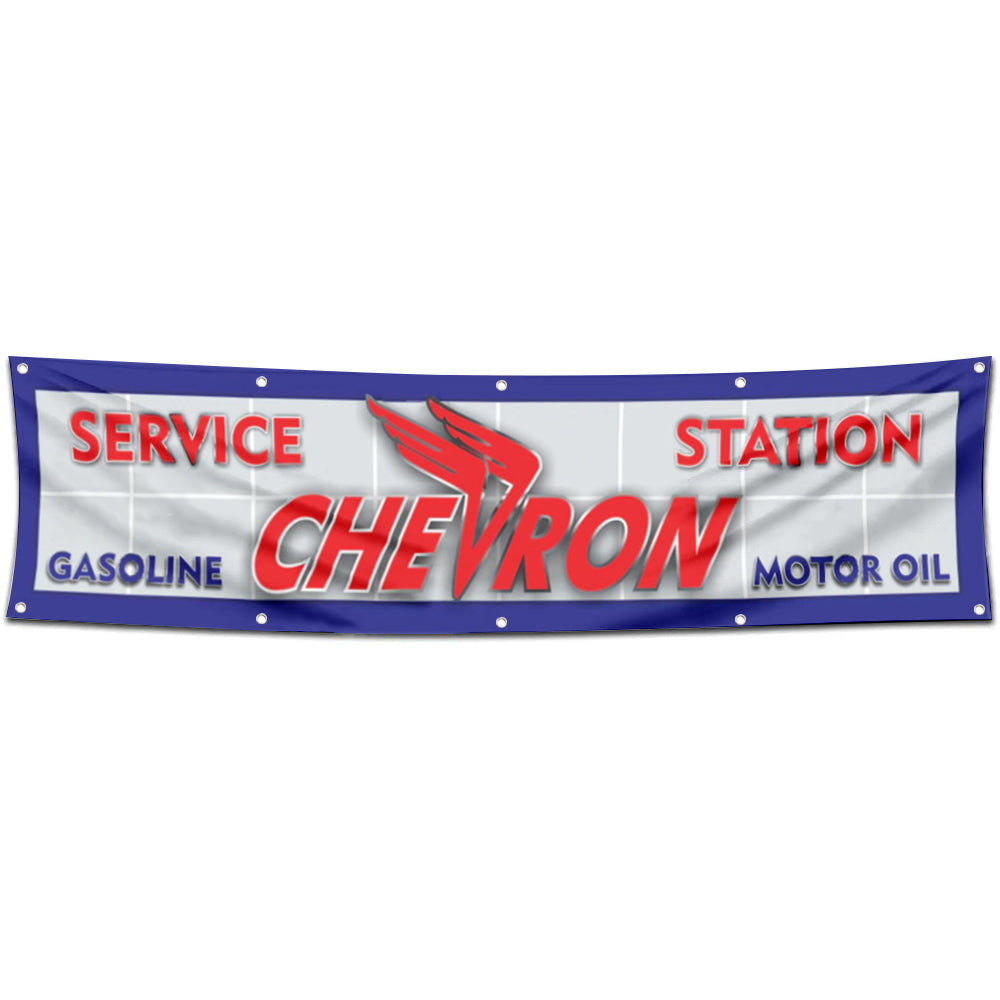 Fyon Car Motor Oil Garage Shop Decor Banner Works for Chevron Service Station Flag 2x8 Feet