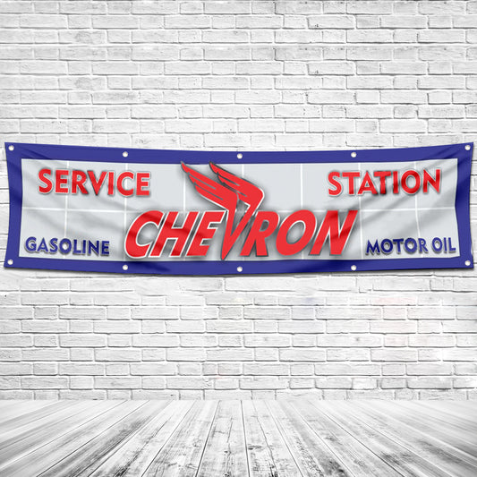 Fyon Car Motor Oil Garage Shop Decor Banner Works for Chevron Service Station Flag 2x8 Feet