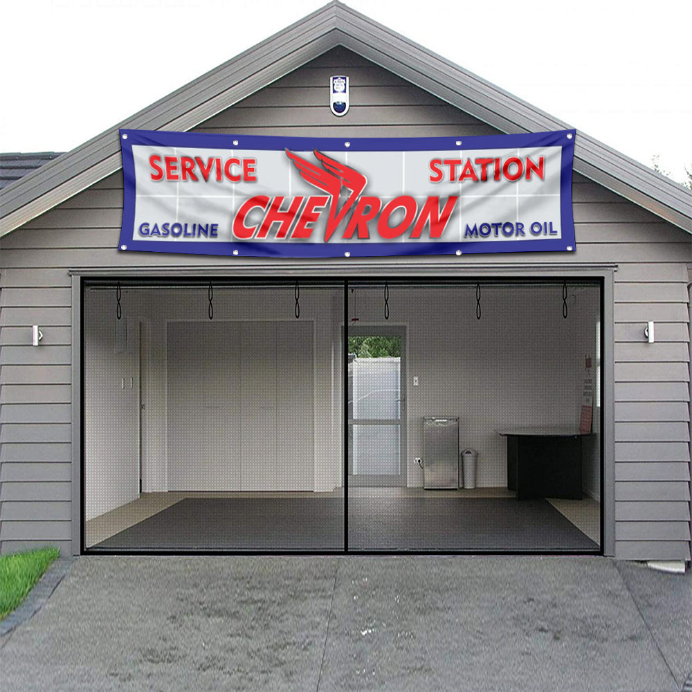 Fyon Car Motor Oil Garage Shop Decor Banner Works for Chevron Service Station Flag 2x8 Feet